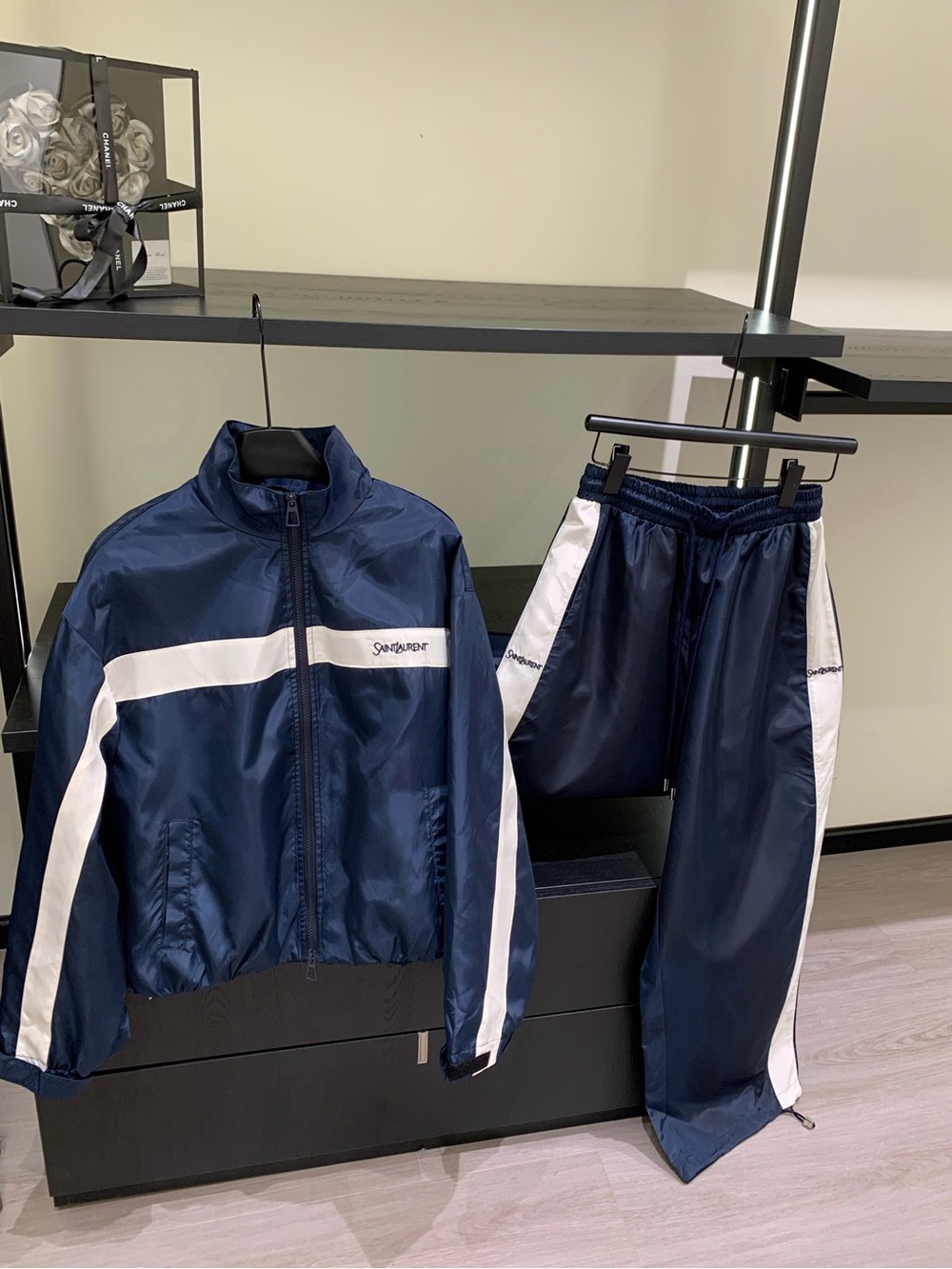 ✨YSL Saint Laurent Navy Color Block Tracksuit Set